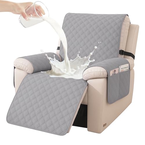 YSTELLAA Funda Sillon Relax Reclinable 1 Plaza, Impermeable Funda Sillon, Fundas para Sillones con Bolsillo Laterales, Mascotas, Antiarañazoss(1 Asiento, Gris Claro)