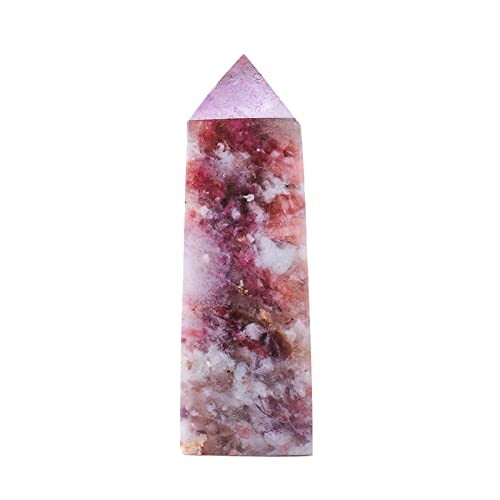 Runyangshi Turmalin aus Pflaumenblüten, natürlicher Kristall, Heilung, Tetraederstäbe, Einzelpunkt, Kristallturm, 4 facettierte Reiki-Chakra-Energiesteine, Prisma, Meditation, Heimdekoration (50-80 g) Cover