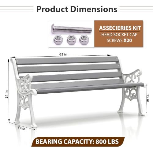 Image of BRISHI 3 Seater Cast Iron FRP Garden Bench for Indoor & Outdoor Park /Patio /Living Room /Terrace /Balcony (Black+ White)