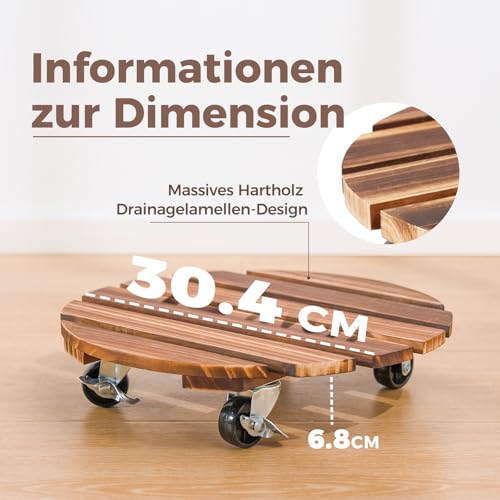 Bamworld Pflanzenroller 2er Set, rund 30,5 cm, belastbar bis 130 kg, mit feststellbaren Rollen, wetterfest, ideal für schwere Blumentöpfe und Pflanzenständer