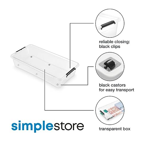 SIMPLE STORE Aufbewahrungsbox mit Deckel und Rädern 35 - Boxen Aufbewahrung Stapelboxen 76 x 39 x 16 cm - Ordnungsboxen - Aufbewahrungsbox mit Deckel Küche Büro, Schule, Werkstatt