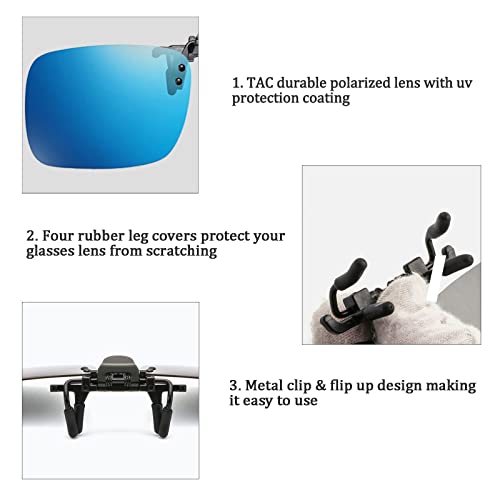 Image of Polarized Flip up Clip-on Sunglasses 2 Pack Anti-Glare UV400 Lens for Fishing Driving over Prescription Glasses