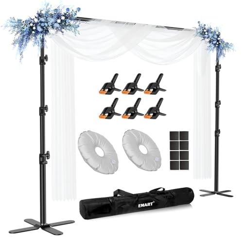 EMART 3x3m/10x10ft Backdrop Stand, Adjustable Photography Background Support Kit with X-shaped Metal Base, Suitable for Weddings, Photography Studios, Birthday Parties and Outdoor Events