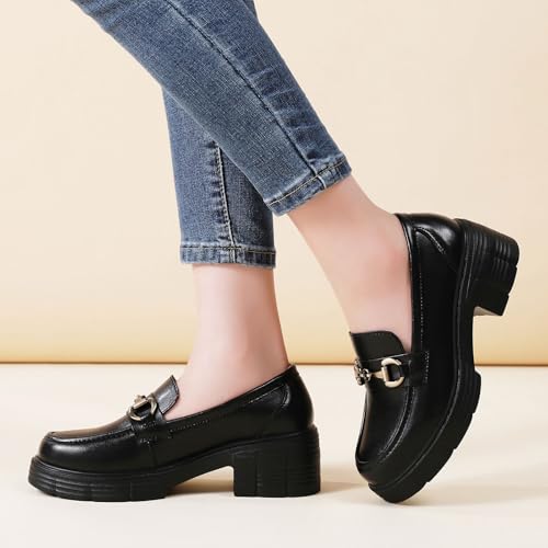 Image of Loafers for Women Chunky Platform Lug Sole Slip On Penny Loafer Shoes | Women's Classic Round Toe Loafers Business Casual Office Work Shoes Comfort Flats for Ladies Daily Dating Party School Wear