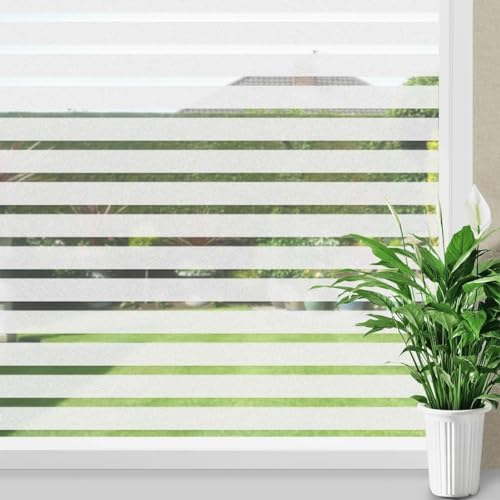 Fueegue Fensterfolie mit Streifenmuster Sichtschutzfolie Fenster mit statischer Haftung Milchglasfolie Fensterbilder Selbsthaftend Blickdicht