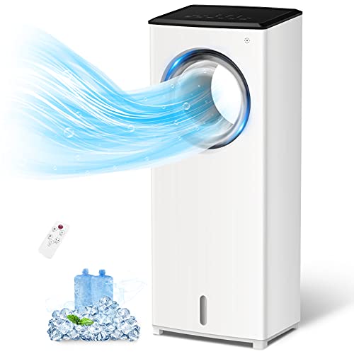 LifePlus 3 In 1 Evaporative Air Cooler, Swinging Quiet Bladeless Cooling AC Fan With Remote Control, 8H Timer, 3 Speed Levels And 3 Wind Modes For Living Room Office Personal Cooling,2 Ice Box
