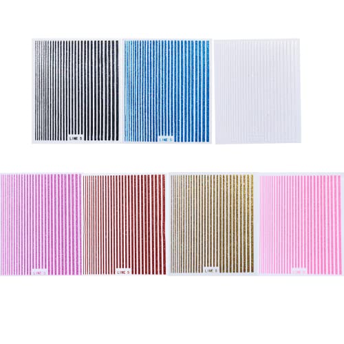Glitter Lines Nail Art Stickers 3D Self Adhesive Line Nail Decals French Tips Holographic Gold Pink Black Silver Stripe Nails Stickers Supplies For Women Manicure 7 Sheets #TOP6