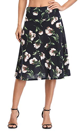 Image of Urban CoCo Women's Ruched High Waist Knee Length Jersey A-Line Stretchy Flared Casual Skirt