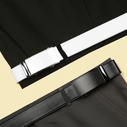 Image of 2 Pack Ratchet Belt 1 3 /8 inch, Leather Dress Belt with Click Sliding Buckle in Gift Set Box, Mens Adjustable Belt Trim to Fit (Black /White Belt, 28 inch-34 inch Waist Adjustable)