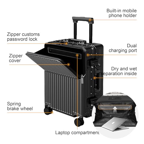 Hard Shell Luggage 24 Inch Travel Luggage, Carry-On Luggage Spinner TSA with Lid, ABS Aluminum Frame，Lightweight Travel Luggage 20'' 24'' 26''Carry-On (upgraded black, 24 inch)2