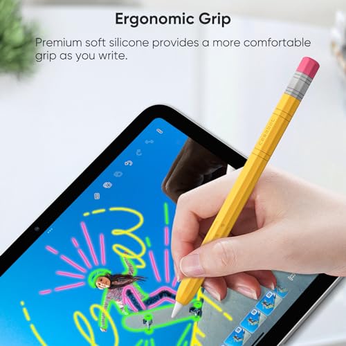 Image of Fintie Silicone Sleeve for Apple Pencil (USB-C), Light Pen Skin Case Cover Soft Protective Anti-Slip Pencil Grip Holder, Supports Magnetic Attachment, Yellow
