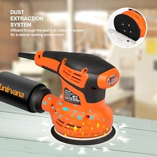 Yunirvana Orbital Sander, 280W Power, 13000 OPM, 6-Speed Random Orbit Sander with 15 Sanding Discs (125mm), Electric Sanding Machine with Dust Collection System for Sanding and Polishing