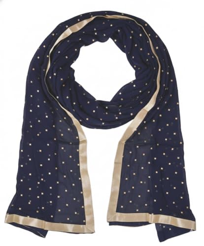 Image of YOUTHQUAKE Women's Golden Printed Chiffon Dupatta With Four Side Golden Lace