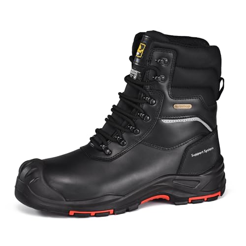 Men's Waterproof Cow Leather Safety Boot 8-inch Composite Toe Work Boots Insulated Winter Snow Boots