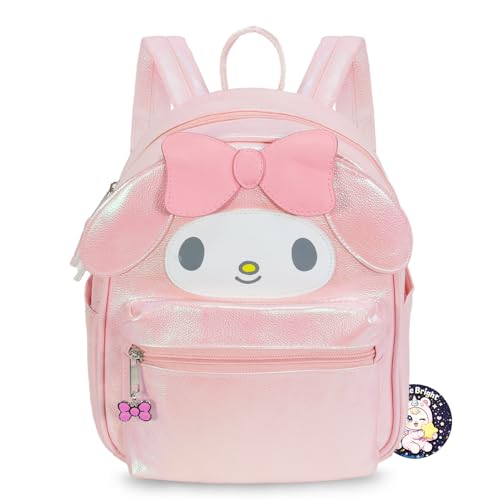 Image of SANRIO My Melody Mini Backpack for Women Set - 10 inch Faux Leather My Melody Backpack with 3D Ears Plus Bookmark for Teens | My Melody Backpack Purse Bundle