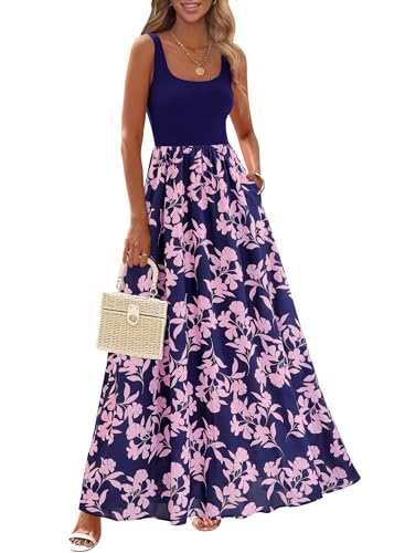 Image of KIRUNDO Women Summer Sleeveless Boho Floral Maxi Dress 2026 Scoop Neck Tank A Line Flowy Beach Vacation Resort Wear Sundress