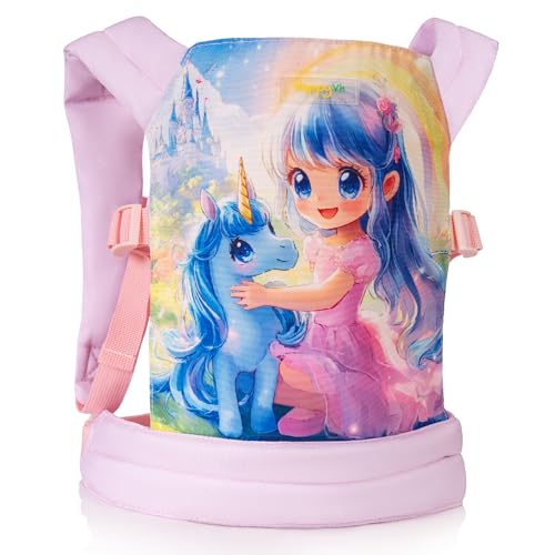 Mochila portamuñecas juguete unicornio delantera trasera para niños pequeños