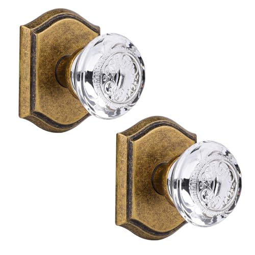 CLCTK Crystal Glass Dummy Door Knob, Hall and Closet Antique Brass Dummy Door Handles Non-Turning Single Side, 2 Pack