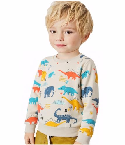 Image of Popshion Toddler Boys Sweatshirts Dinosaur Long Sleeve Pullover Crewneck Shirts Cartoon Tee Sport Tops for Kids 1-8T