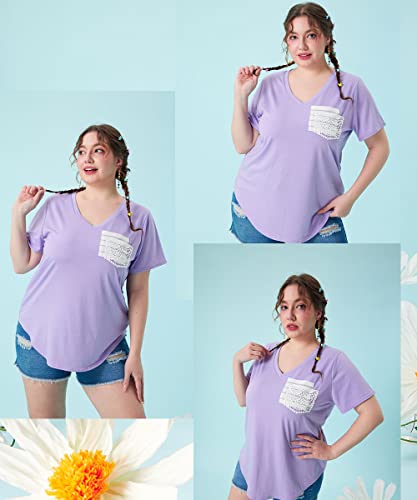 Image of CARCOS Plus Size Tops for Women Short Sleeve Shirt Summer Star /Leopard /Tie Dye /Flower Crewneck Pullover Tunic XL-5XL