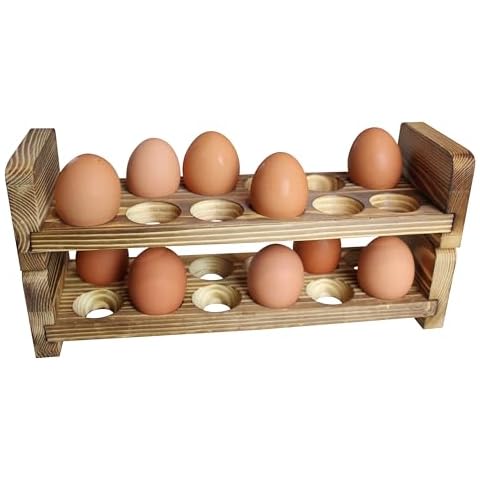 Expandable Stackable Wooden Egg Holder Countertop for 24 Eggs, Rustic Kitchen Decoration, Two-Piece Compact Egg Rack for Counter - Chicken Decor - Gui's Chicken Coop (Double Rack) Cover