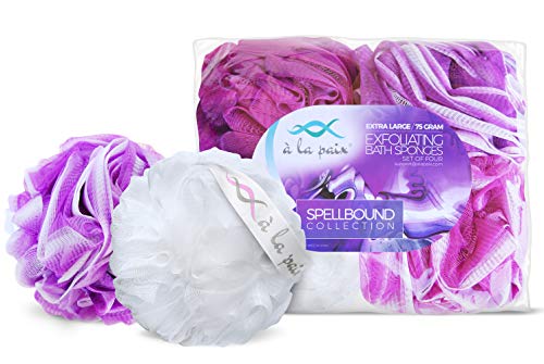 Loofah Bath Sponge Xl 75G Set Of 4 Bright Colors By À La Paix - Soft Exfoliating Shower Lufa For Silky Skin - Long-Handle Mesh Body Poufs- Women And Men’s Luffas -Large Scrunchy- Full Cleanse & Lather #TOP5
