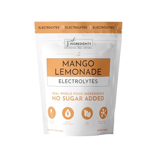 Image of JUST INGREDIENTS Mango Lemonade Electrolyte Drink Mix - Coconut Water, Sea Salt, Trace Minerals - 30 Servings