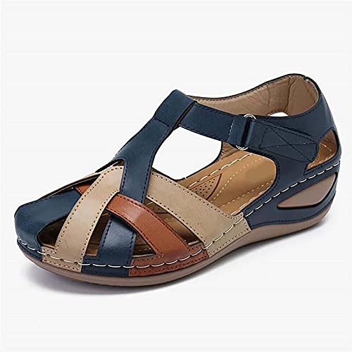 Pantuflas de Cuero para Verano, cómodas, Estilo Vintage, Informales, para Playa, con Punta Cerrada, Tipo Mules, Sandalias de cuña, Zuecos calados, Pantuflas con Tiras Cruzadas y Plataforma,
