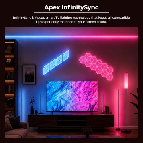 Image of Apex TV Sync Triangle Light Panels, 6-Pack RGBIC Smart LED Wall Lights, TV Screen Color Sync, Music Sync, App Control, Compatible with Infinity Sync, Apex HDMI Sync Box 2.0 Required, 1-Year Warranty