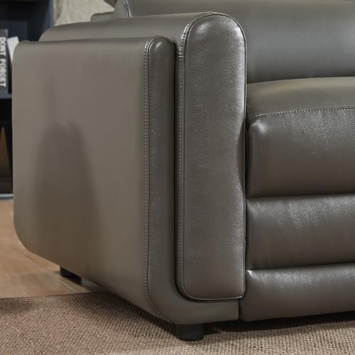 Image of Power Recliner Sofa, Leather Sectional Couch for Living Room, Dark Grey | 3 Bluetooth Speakers & Hidden Storage, Modern L Shaped Reclining Couch with 6 Charging Ports