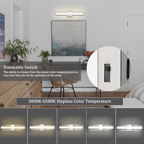 Image of Dimmable LED Bathroom Vanity Lights, Bathroom Light Fixtures Over Mirror 24 in Vanity Light Bar Modern LED Wall Sconces, 5CCT Selectable 24W Wall Lamp Sconce Brushed Nickel