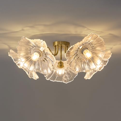 Flower Glass 5 Lights Ceiling Light - Gold Vintage Mid Century Chandelier