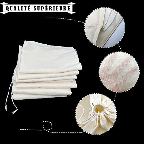 10 Pcs Reusable Muslin Bags for Cooking 100% Unbleached Natural Cotton Cheese Cloths for Straining Nut Milk Bag & Cold Brew Bag - Image 3