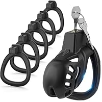 Yivans Harz Keuschheitskäfig Sex Spielzeug für die Männer Keuschheitsgürtel Cock Cage mit 5 Penisringe, SM Fetisch Extrem Penis Bondage Hohldesign Atmungsaktiv Peniskäfig(Schwarz - S)