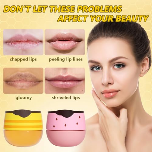 2Pcs Honey+Strawberry Bee Balm Lip Mask Set, Propolis Lip Care Cream Moisturizer Lip Mask with Lip Brush, Reduce Lip Lines & Wrinkle Lip, Hydrating Prevention Dry and Cracked Lip Scrubs Exfoliator - Image 5
