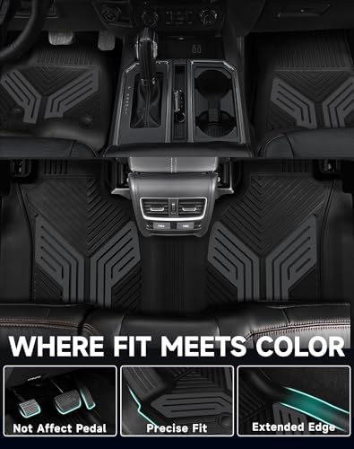 Image of Color TPE Floor Mats 2019-2026 for Chevrolet Silverado /GMC Sierra 1500 & 2500HD /3500HD 2020-2026 | Crew Cab | Without Rear Underseat Storage | All-Weather Floor Liners Full Set, Titan Gray