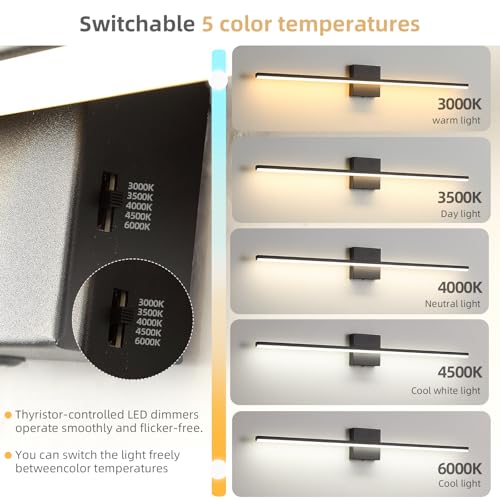 Image of Modern Bathroom Vanity Light 32 Inch, 20W Black Bathroom Light Fixture Over Mirror, Dimmable 5CCT LED Wall Sconce Lighting for Restroom Mirro