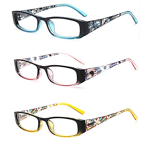 VVDQELLA Computer Reading Glasses, Blue Blocking Reading Glasses for UV Protection Spring Hinges (3 Pack Pink Blue Yellow, 0.75)