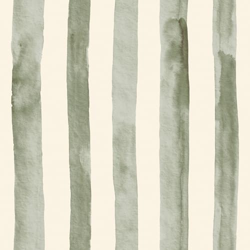 HelloWall Green Striped Wallpaper Peel and Stick Sage Green Cream Tan Stripe Wallpaper Prepasted Modern Minimalist Accent Stripes Contact Paper for Cabinets Bathroom Wall Paper Waterproof 17.5x80