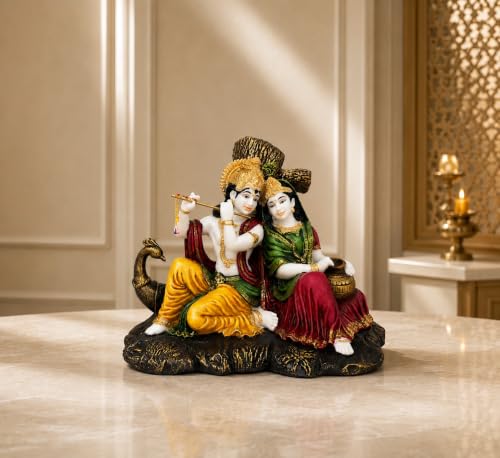 Image of ARMONIA Radha Krishna Murti 11.02 Inch | Premium Marble Dust Radha Krishna Idol with Peacock for Mandir,Home Decor & Office | Radhakrishna Statue Spiritual Gift for Wedding & Housewarming (Multicolor)