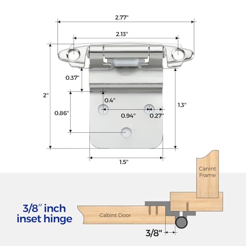 Image of Ravinte 60 Packs 30 Pair 3 /8 inch Inset Polished Chrome Cabinet Self Closing Hinges for Kitchen /Bathroom /Furniture Cabinets & Doors,Decorative Cupboard Hardware