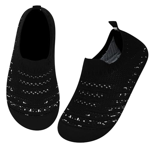 Kyopp Zapatillas de estar por casa para niños, antideslizantes, ligeras, zapatillas para niños, transpirables, suaves, para verano/invierno, Pure Black 631, 34/35 EU