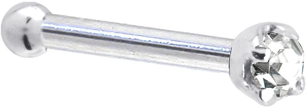 Solid 14k White Gold 1.5mm (0.015 cttw) Genuine Diamond Nose Stud Bone 20 Gauge 1/4"
