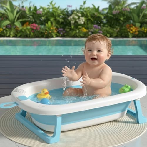 Image of Safe-O-Kid All-in-One Foldable Baby Bathtub - Lightweight, BPA-Free with Drain Plug, for Kids, 0-5 Year- Blue