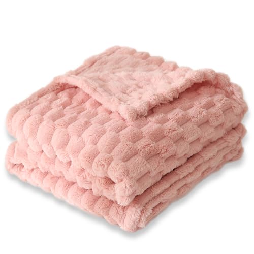HOMRITAR Baby Blanket for Girls Fleece Fluffy Fuzzy Blanket for Toddler Bed 3D Imitation Turtle Shell Jacquard Bed Blankets, Soft Cozy Warm Receiving Blanket (30 x 40 Inch, Pink)