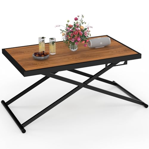 IDMarket - Table de Jardin à Hauteur réglable 3 Positions Olie 100 cm en métal Noir et Plateau Effet Bois