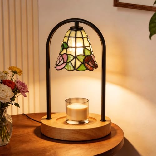 GlitzLamp Rose Candle Warmer Lamp Tiffany Style Flower with 2 Bulbs