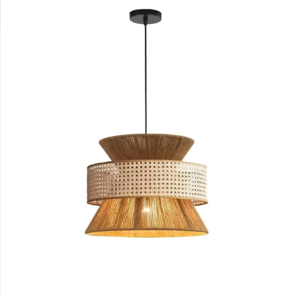 YNAHZAOK Natural Native Rattan Hanging Lamp Wabi Sabi Wind Hand-Woven Pendant Lighting Southeast Asia Style Pendant Light Fixture Adjustable Suspension Line for Dining Room Kitchen Island Living
