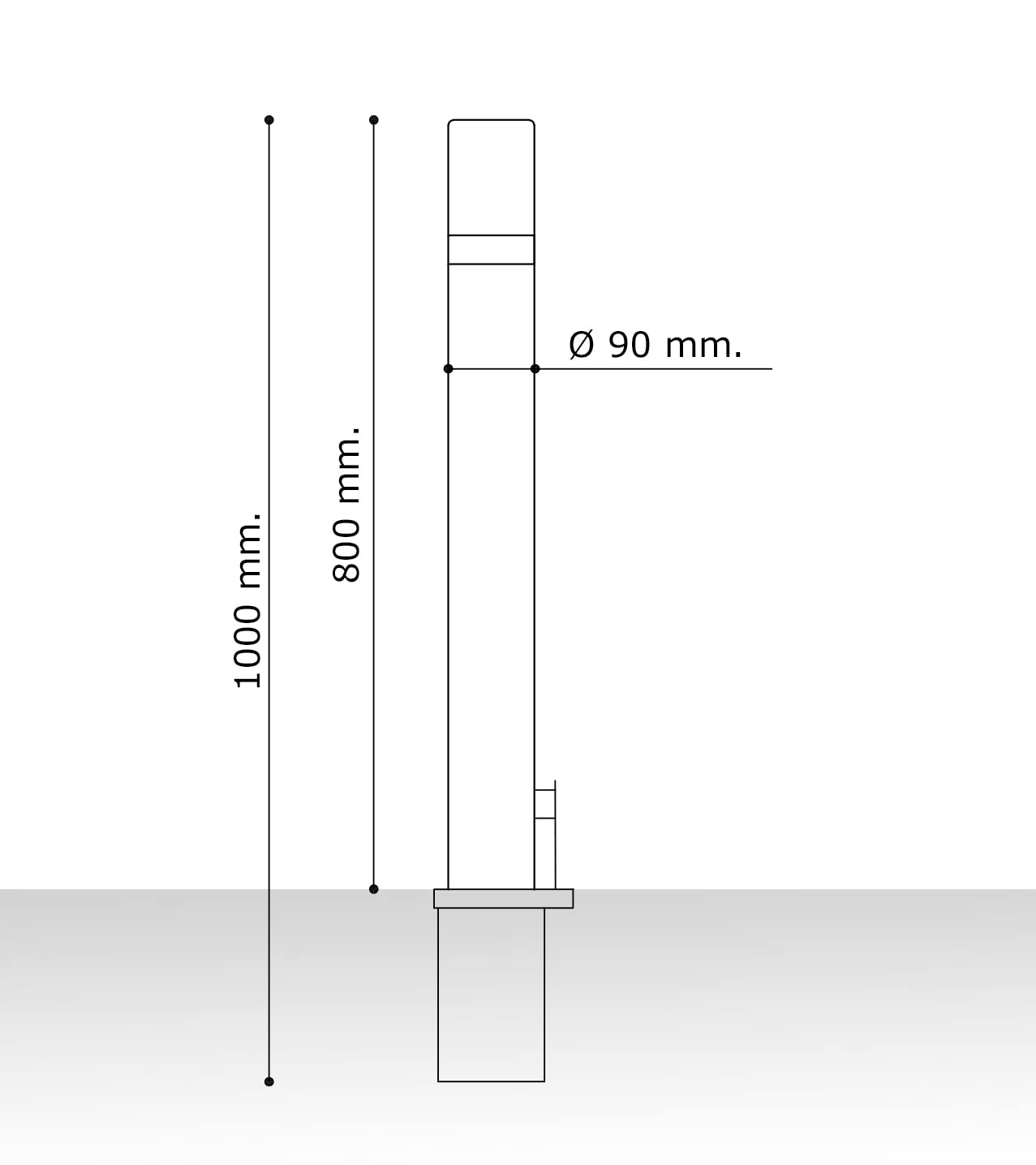 ADO - Pilona extraíble modelo Barceco. Bolardo de hierro con anillo de acero inoxidable en la parte superior de 90x1000 mm (2- Pilonas)