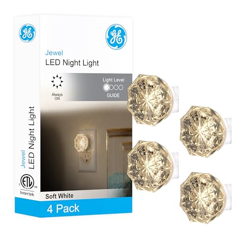 Image of GE Jewel LED Night Light, Plug-in, Always on, Warm White, UL-Certified, Energy Efficient, Ideal Nightlight for Bedroom, Bathroom, Nursery, Hallway, Kitchen, 85094, 4 Pack